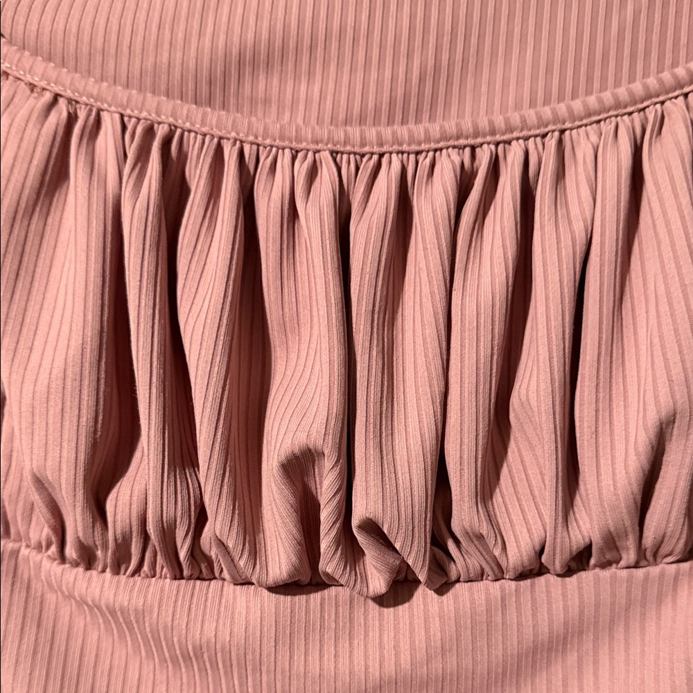 Pink Ribbed Long Sleeve Crop Top - Picture 3 of 4